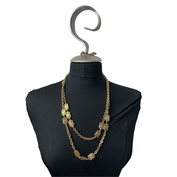 Vintage 1970's Trifari Gold Tone Sautoir Necklace with 4G Accents - 50